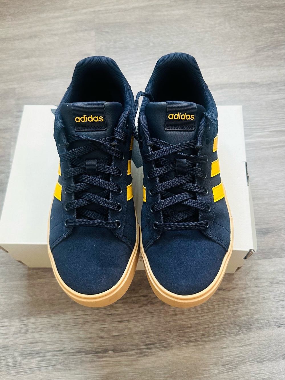 adidas Navy Sneakers with Yellow Stripes